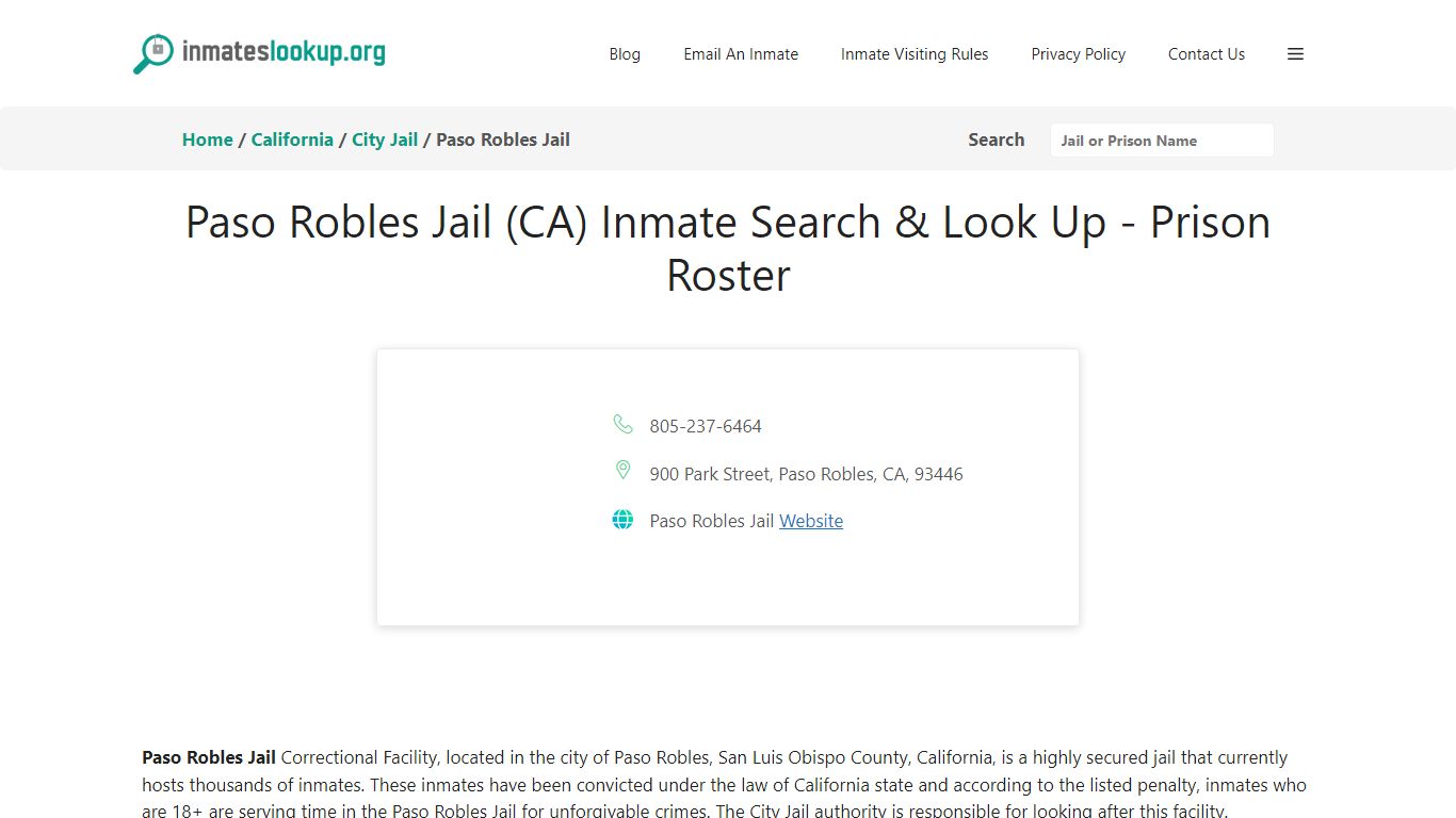 Paso Robles Jail (CA) Inmate Search & Look Up - Prison Roster